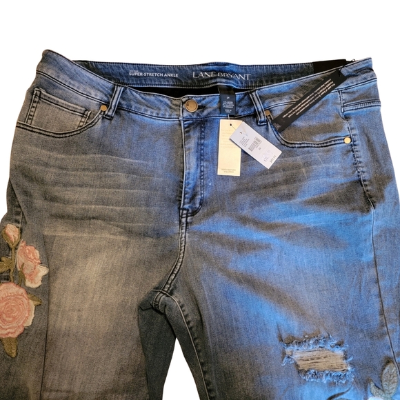 Lane Bryant Mid-Rise Super Stretch Ankle Jeans Distressed With Floral Design - Picture 5 of 15